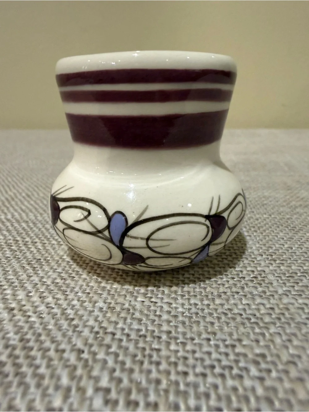 Vintage Sarawak Handpainted Studio Pottery Miniature Vase / Toothpick Holder